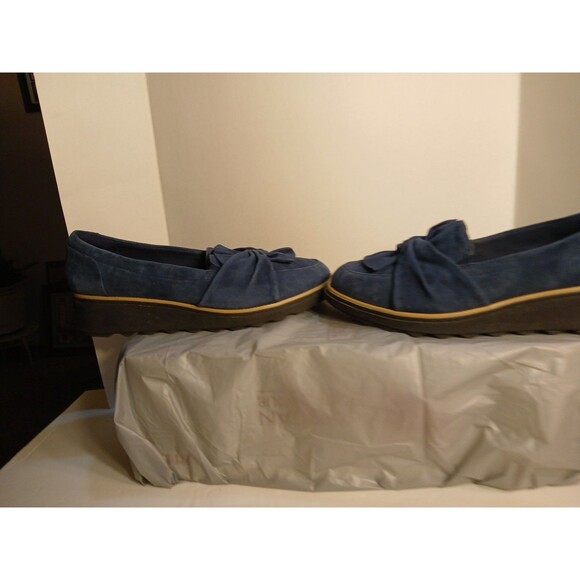 Clarks SHARON DASHER Blue Suede Designer Wedge Loafer WMS 10W  NEW ($110) - Picture 8 of 16